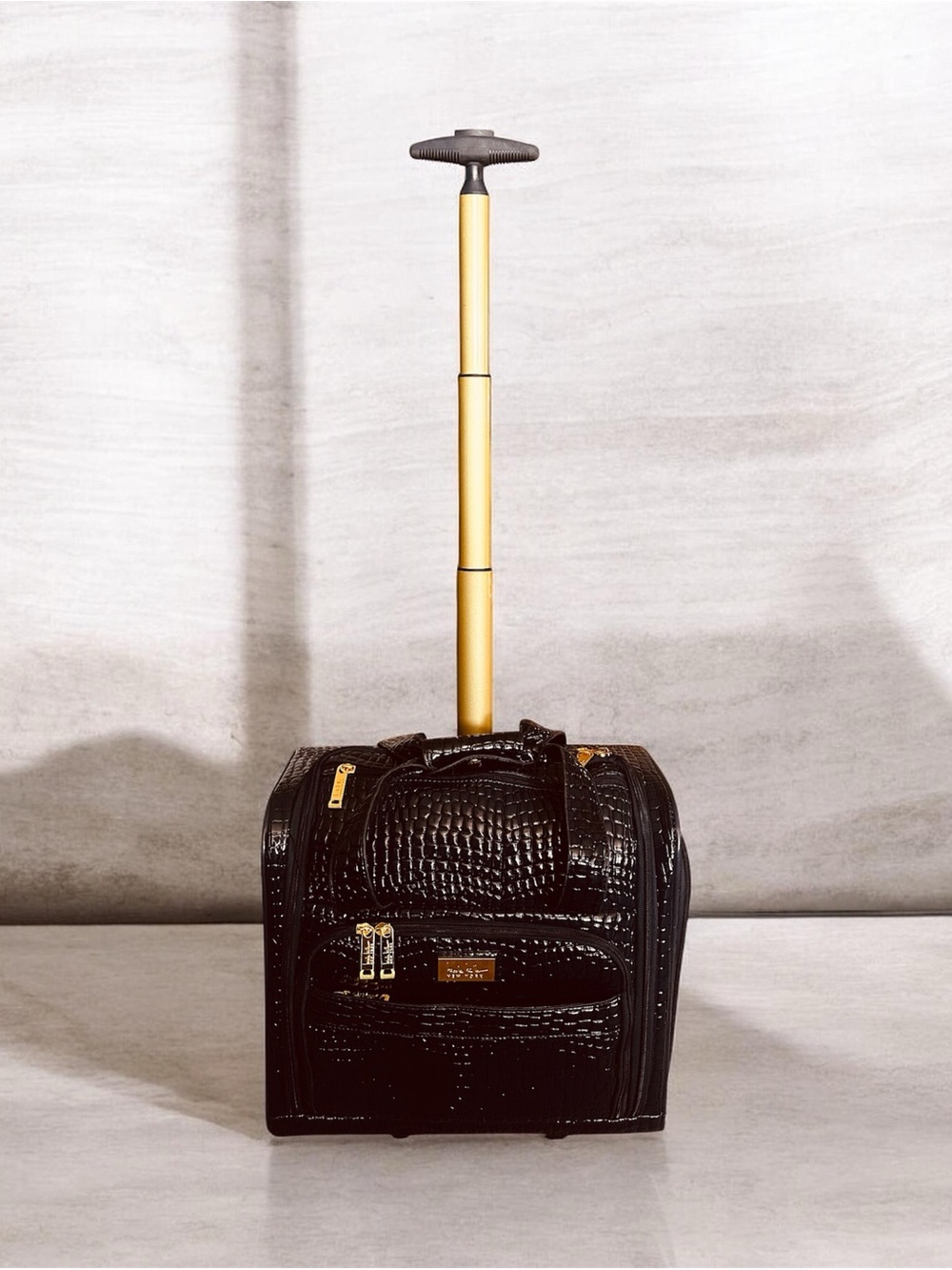 Dark blue Croc-Embossed Rolling Bag.Nicole miller. Underseat